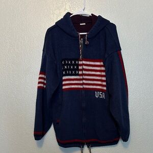 USA Flag Men’s Wool Zip Up Jacket FAIR CONDITIN L-XL